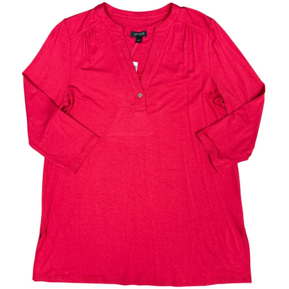 J. JILL Women’s NEW‎ Wearever Shirred-Yoke Split-Neck Tunic Red | Size XS